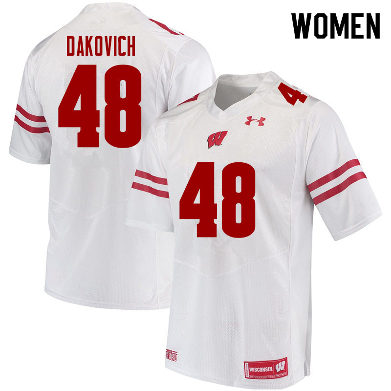 Women #48 Cole Dakovich Wisconsin Badgers College Football Jerseys Sale-White - Click Image to Close